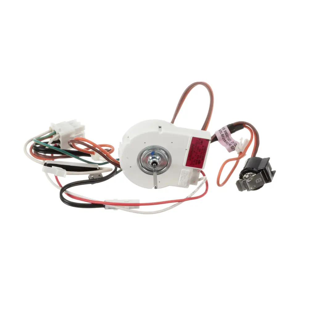 Whirlpool Refrigerator Evaporator Fan Motor Assembly with Wire Harness and Defrost Thermostat W11334745
