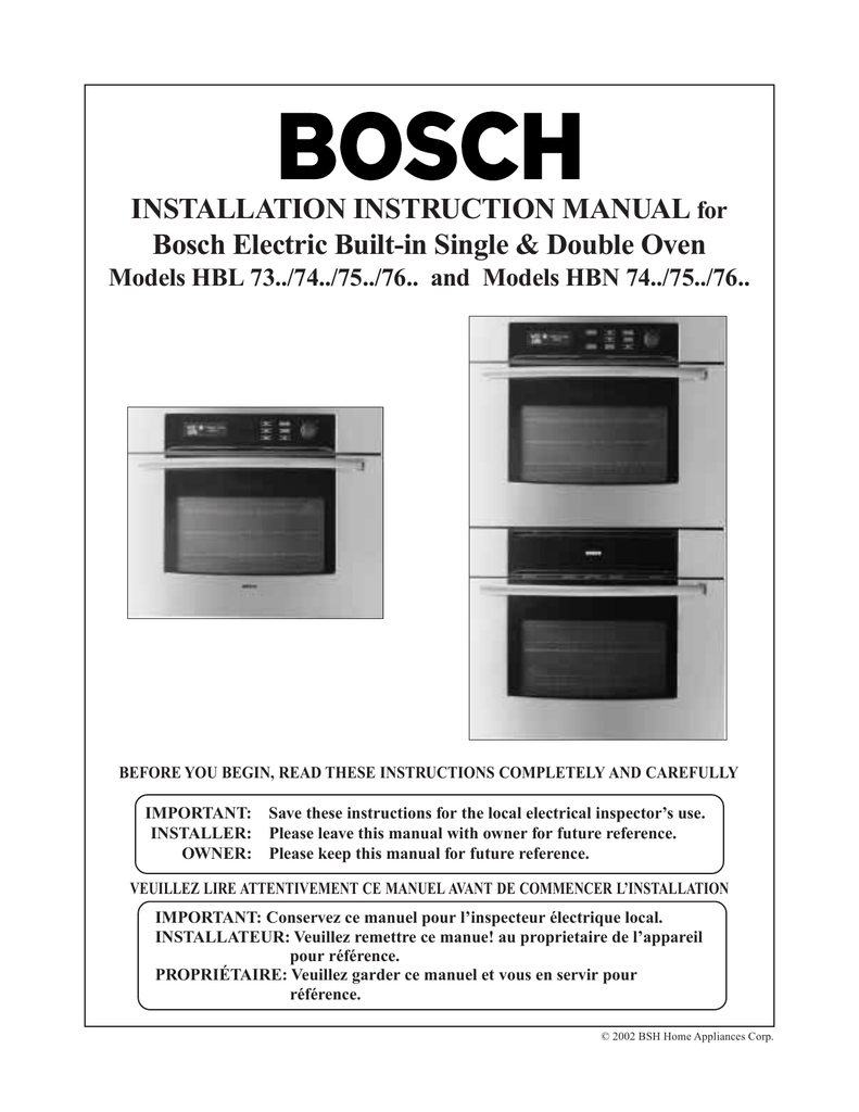 Bosch Install Instructions 00553235